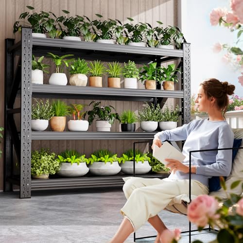 8000LBS Heavy Duty Storage Shelves, 4 Tier Adjustable Garage Shelving Unit, Heavy Duty Metal Shelving for Garage, Basement, Warehouse, Storage Room, Garage Storage Shelves, 79" W x 24" D x 74" H Black