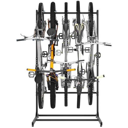 Kinchoix Freestanding Bike Rack with Caster Vertical Bike Storage Stand for Garage Indoor Bicycle Organizer Holds Up to 5 Bikes