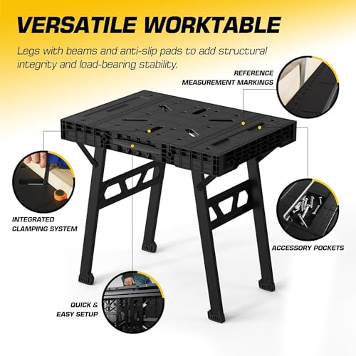 ONCUPID Express Folding Work Table, Easy Setup Portable Folding Work Table & Portable Folding Workbench, 34" W x 25" D x 31" H Lightweight Versatile Clamping Worktable for Garage/Wood Shop (Black)