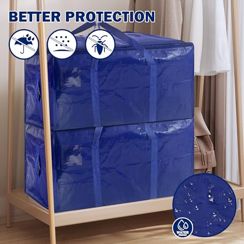 8 Pack Extra Heavy Duty Large Moving Bags with Strong Zipper & Carrying Handles, Sturdy Clothes Storage Bags Totes Bins, Packing Bag Move Boxes College Moving Supplies, Dark Blue - 24 gal