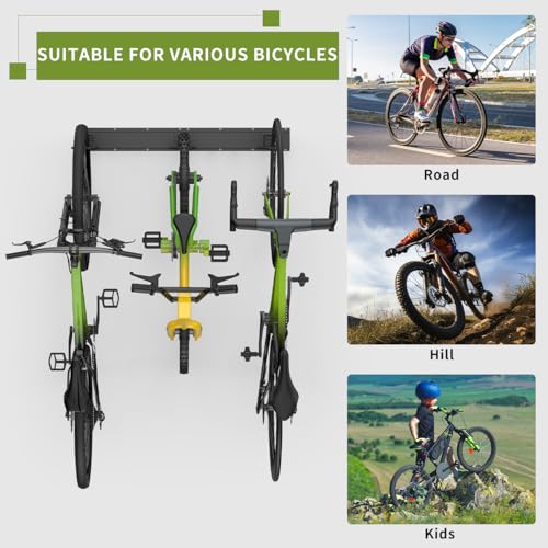 Housolution Bike Storage Rack 48Inch for 6 Bikes + 5 Helmets, 500lbs Capacity, Heavy Duty Steel Bicycle Wall Mount Hanger for Garage Storage, Bike Hooks, Bicycle Storage, Bike Wall Mount, Black