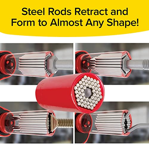 Red Dog Socket w/Drill Adapter, Fits Most Nuts & Bolts, Use with Socket Wrenches & Power Drills, Steel Rods Form Any Shape, Standard or Metric, 2 In.