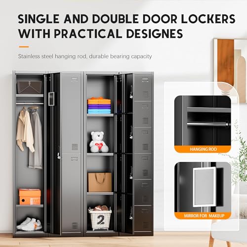 INTERGREAT 6 Door Storage Lockers for Employees, Metal Office Gym Lockers with Lock, Lockable Steel School Locker Organizer with Shelf and Card Slot for Home, Garage, Black