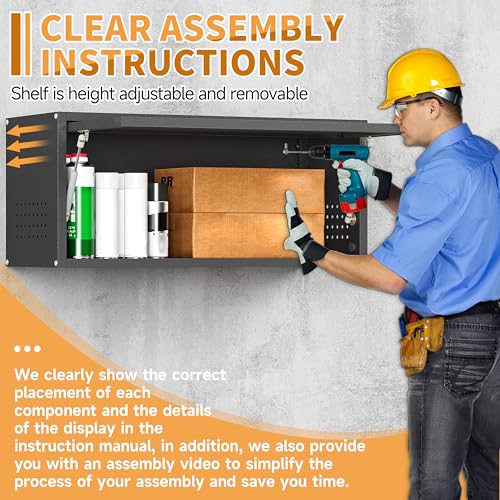 Firstsky Metal Garage Wall Cabinet with Up-Flip Door,Wall-Mounted Steel Storage Cabinet, Float Tool Cabinet with Pegboard,Upper Cabinet for Kitchen,Garage,Workshop,Warehouse(13.8" H,Black)