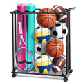 Garage Ball Storage Sports Ball Cart with Wheels - Sports Equipment Organizer for Basketball,Soccer,Volleyball,Space-Saving-Ball Rack with Elastic Rope,Basketball Holder for Home,Gym, Indoor,Outdoor