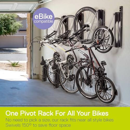 Pivot Bike Storage Rack Black by Delta Cycle - Bike Rack Garage Wall Mount Swivels to Save Space - No Heavy Lifting Required Vertical Bike Rack - Indoor Bike Storage Wall Hanger Holds Up to 100 lbs