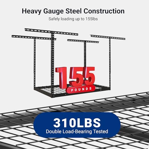 FLEXIMOUNTS 2x3FT Garage Storage Rack Overhead, Adjustable Ceiling Storage Racks, Metal Garage Organization System with 155LBS Weight Capacity, Black, Classic Series