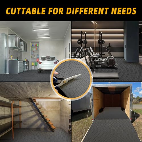 LulnCush 8.2x21 FT Garage Floor Mat, 2.8mm Thickened Diamond Plate PVC Garage Flooring Roll for Under Car Parking, Heavy Duty Garage Floor Protector 172.2 SQFT for Garage, RV Trailer, Basement, Black