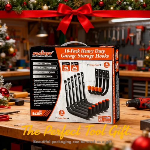 HORUSDY 10-Pack Garage Hooks, Utility Hook, 9" & 6” Garage Heavy Duty Wall Hook for Bikes, Kayak and Hanging Ladders