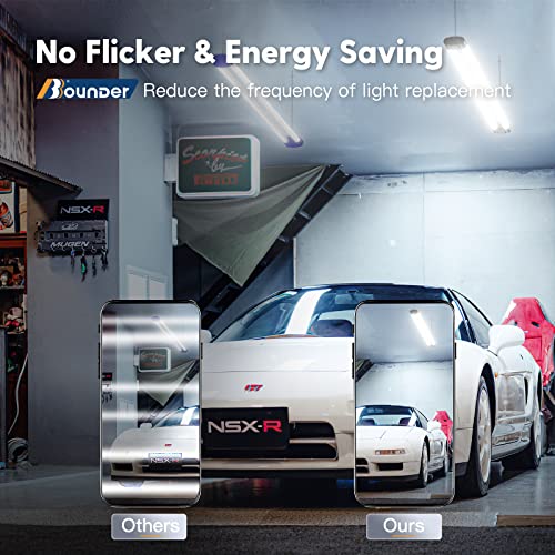 BBOUNDER 4 Pack Linkable LED Utility Shop Light, 4400 LM, Super Bright 6500K Cool Daylight, 4 FT Integrated Fixture for Garage, 40W Equivalent 250W, Surface + Suspension Mount, Black