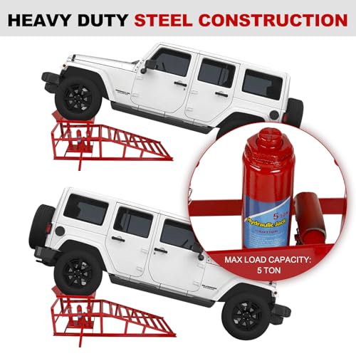 2 Pack Heavy Duty Steel Car Lift Ramp 5T Adjustable 9.8-15 Inch Height