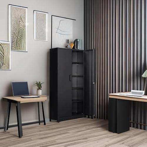 SISESOL Wide & Deep Metal Storage Cabinet with 2 Doors and 6 Shelves,72x36x18 Garage Storage Cabinet,Tall Black Locking Metal Cabinets with Lock,Steel Locked Cabinets for Home,Office,Garage,School