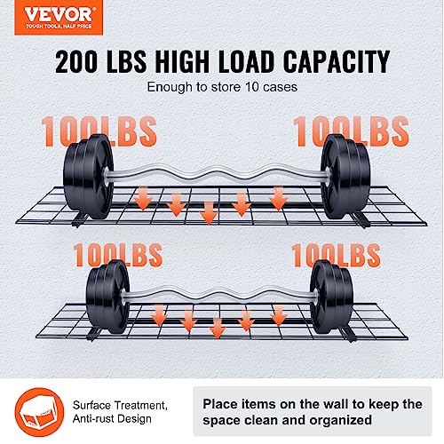 VEVOR Garage Shelving Wall Mounted, 1 x 4 ft Heavy Duty Shelves, 400 lbs Load Capacity Storage Rack Floating 2 Pack, Suitable for Shop, Shed, Storage, Black (LL1248)