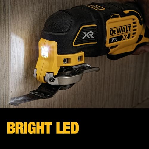 DEWALT 20V MAX XR Oscillating Tool Kit with Blades, 3 Speed Cordless Brushless Multitool, Up to 20,000 OPM, LED Light, Battery and Charger Included (DCS356C1)