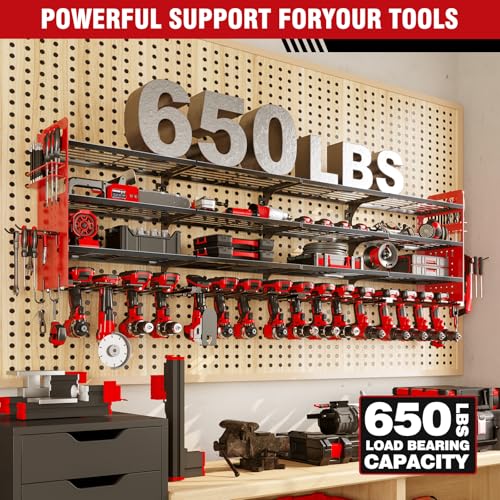 Neatolgrid Large Power Tools Organizer Wall Mount, 16 Drill Holder for Garage, Workshop Heavy Duty Storage Rack(Red)