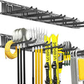 CRXCRC Garage Tool Organizer Wall Mount, 48 Inch Heavy Duty Garden Tool Organizer Storage System, Easy Install with 6 Adjustable Straight Hooks, for Garage, Basement, Shed, Workshop, Black, Steel