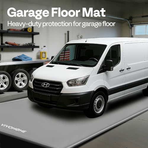 VIVOHOME Containment Mat (8'6" x 20') with Stay Put Corner, PVC Garage Floor Mats, Heavy Duty Garage Parking Mat with a Squeegee, Gray