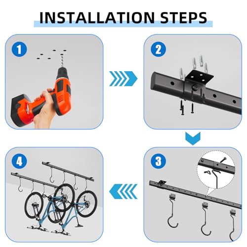 Urban Deco Ceiling Mounted Bike Rack for Garage, Indoor Metal Bike Hanger with 8 Adjustable Ceiling Hooks Hold 4-8 Bikes, Space-Saving Garage Bike Storage for Storing Bike (2-Piece Set)