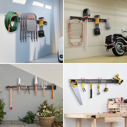 ELECROW Garage Storage Organizer, Wall Mount Rack with 6 Adjustable Hooks, 48 Inches Adjustable Garden Tool Organization, Heavy Duty for Garden and Yard Tool Storage