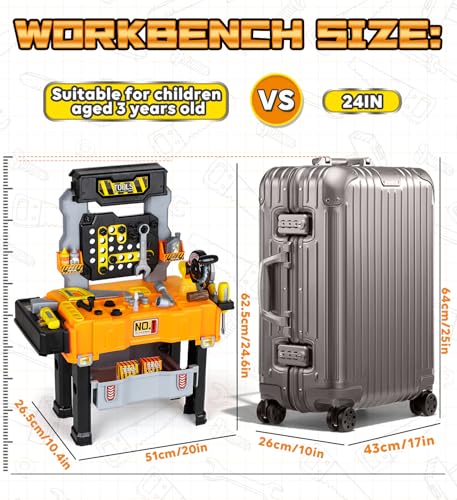 Lehoo Castle Kids Tool Bench with Electric Drill and Construction Vehicles, 2-in-1 Workbench and Toolbox for Toddlers, STEM Learning Toys for Age 3-5, Birthday Gift for Boys & Girls