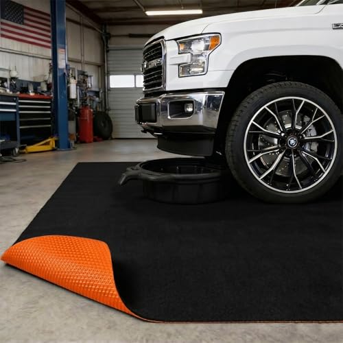 Golener Oil Spill Mat - Garage Floor Mat, Absorbent Oil Pad, Premium Maintenance Mat, Waterproof, Contain Liquid, Protect Floor from Spill & Stain, Reusable, Washable, Durable, 59”x72”, Black/Orange