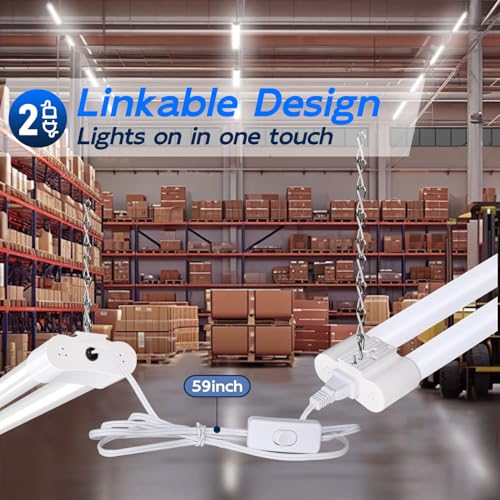 hykolity 2 Pack 4FT Linkable LED Shop Light for Garage, 4400lm, 4FT 42W Utility Light Fixture, 5000K Daylight LED Workbench Light with Plug, Hanging or Surface Mount, White - ETL