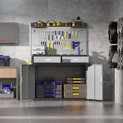 Eltean 48" Work Bench,Heavy Duty 2500 LBS Capacity Workbench with Drawers and Storage,Work Table with Light & Pegboard,Work Benches for Garage
