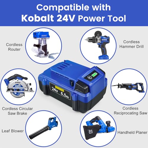 eJiasu Battery Replacement for Kobalt 24V: 6.5Ah Lithium ion for 24-Volt Max Battery KB624-03 KB524-03 KB424-03 KB224-03 KB124-03 Compatible with All Kobalt 24 V Cordless Power Tool 2 Packs