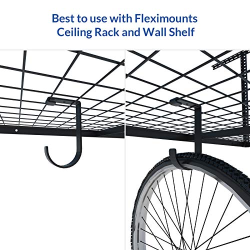FLEXIMOUNTS 3x6 Overhead Garage Storage Adjustable Ceiling Storage Rack with 4-Pack Add-On Storage Flat Hook Accessory, 72" Length x 36" Width x 40" Height Storage Rack, Black
