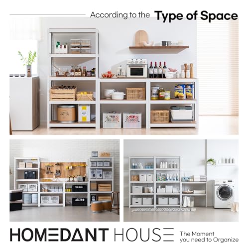 HOMEDANT House 48.1" W 5 Tier Heavy Duty Garage Shelving Adjustable Metal Rack Storage Shelves Standing Shelf Unit Organizers Industrial Warehouse Basement White 1Pack