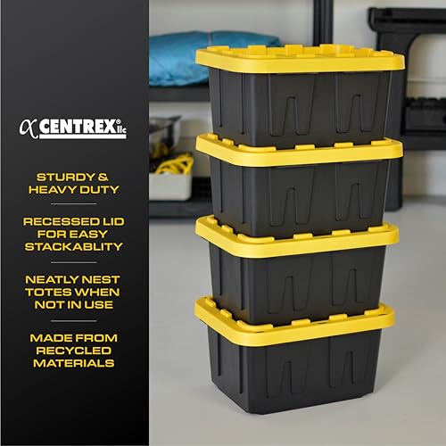 BLACK & YELLOW 5-Gallon Tough Storage Containers with Lids, Stackable, Extremely Durable, [4-Pack]