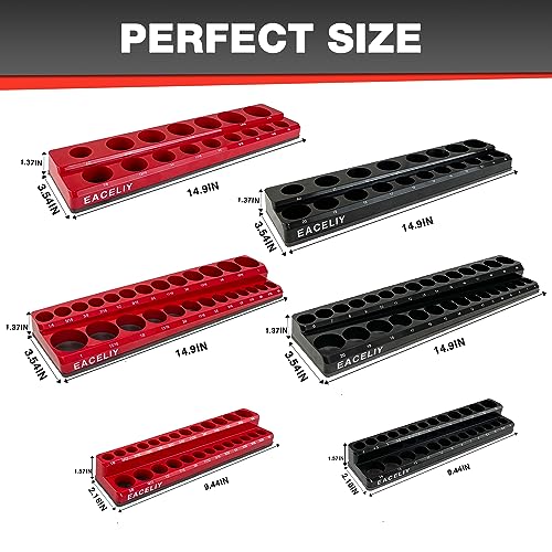 EACELIY 6-Piece Magnetic Socket Organizer Set, 1/2", 1/4" and 3/8" SAE & Metric Deep & Shallow Socket Holder Kit, holds 141 stanard Sockets, attaches to steel box/tool cart (sockets not included)