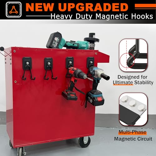 ULIBERMAGNET Heavy Duty Magnetic Hooks,4 Pack Strong Extra Large Magnet Hook for Power Drill,Garden Tools,Hose,Pegboard,Garage,Workshop,Magnetic Storage Utility Hooks for Indoor Outdoor Hanging