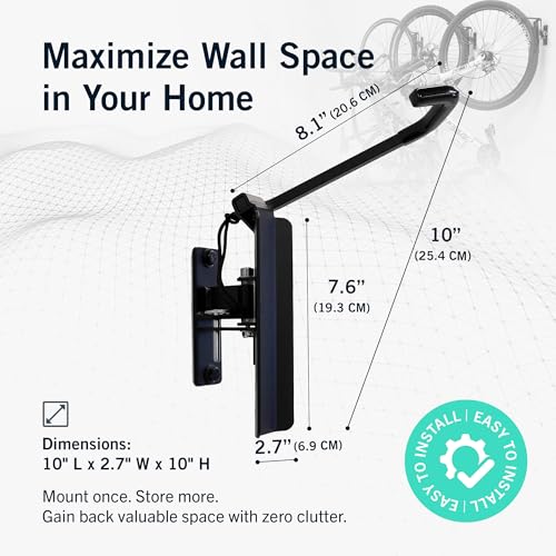 StoreYourBoard Bike Hangers for Garage | Garage Bike Rack Wall Mount, Vertical Bicycle Rack for Garage | 124° Swivel Bike Wall Mount with Stopper, Holds 50lbs, Fits All Wheel Diameters, Max 2.6” Tires