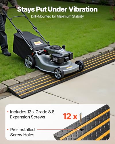 VEVOR Car Driveway Rubber Curb Ramp, 33069 lbs Load Capacity, 2.6 inch Rise Curbside Bridge Ramp with Yellow Reflective Strips, Suitable for Loading Dock, Warehouse, Garage, Sidewalk (3 Pack)
