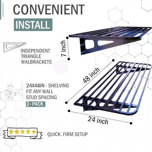 ZoffyFabrizio Garage Wall Shelving 2-Pack 2x4ft Garage Shelving（24-inch-by-48-inch） Wall Shelf Garage Storage Rack Floating Shelves, Space-Saving Black