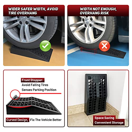 ROBLOCK Car Ramps for Lift and Vehicle Maintenance, Portable Low Profile Car Ramps for Garage, Heavy Duty Tire Ramps with 2.6" Lift Height for Low Chassis Cars and Support Jack, 17.5"x10"x3.14", 2 PCS