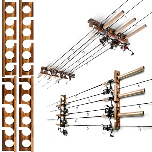 Ghosthorn Holds Up to 12 Rods Fishing Pole Rod Racks Wall or Ceiling Mounted Fishing Pole Rod Holders for Garage Storage Organizer Fishing Gear Equipment for Men Women