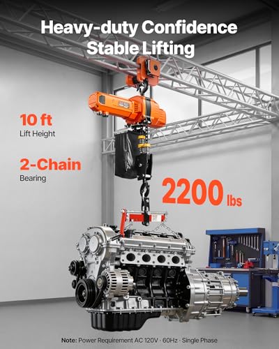 VEVOR 2-Speed Electric Chain Hoist 2200 lbs, G100 10ft Lifting Height, 120V 1-Phase Overhead Crane with 328ft Wireless & 8ft Wired Remote Control, Power Electric Hoist for Factory, Warehouse, Garage