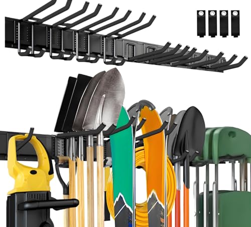 SAMRELAX 64'' Garage Tool Organizer Wall Mount, 18 PCS Adjustable Garden Tool Hanger Rack, Garage Hooks Heavy Duty, Shovel Holder Wall Mount, Storage Hooks for Hanging in Garage