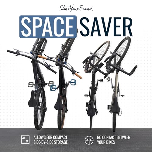 StoreYourBoard SwivelStow Bike Rack Garage Storage Rack 4 Pack - 4 Mountain Bike Bike Wall Mounts - Heavy Duty Bike Hanger - No-Lift Bike Rack Garage Storage Rack - Holds 70 lb Capacity