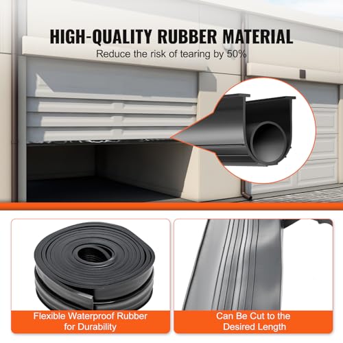 VEVOR Garage Door Seals Bottom Rubber, U Shape +O Ring Garage Door Weather Stripping, Universal Weatherproof Threshold Buffering Sealing Rubber, 5/16 inch T-Ends and 3 3/4 inch Width (20 Ft, Black)