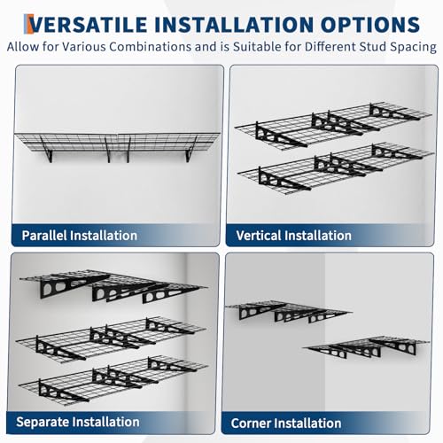 GarveeLife 2 Pack 2x6 ft Garage Storage Shelving Wall Mounted, 24 in-By-72 in 1600 LBS Heavy Duty Storage Shelves, Wall Shelve Garage Storage Rack Floating Shelves Organization for Warehouse, Laundry