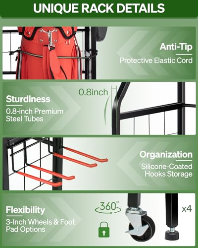 FHXZH Golf Bags Storage Garage Organizer - Stand for 3 Golf Bags, Clubs, and Equipment Accessories with Wheels