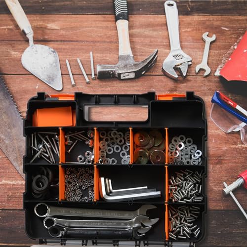 BIG RED AG322R Torin Double Sided Tool and Hardware Storage Box: Portable Small Parts Organizer with Removable Plastic Dividers for Tools, Small Items and Jewelry, Black/Orange