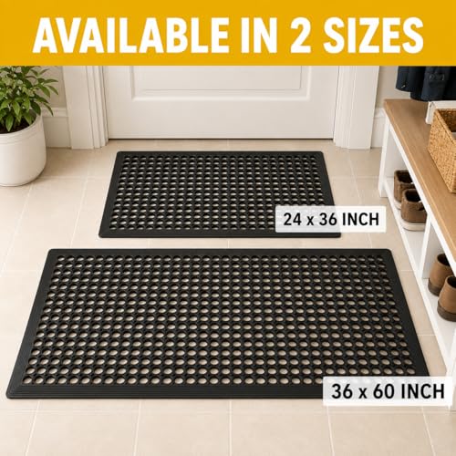 BESEA 4Pack Rubber Floor Mats 24 x 36 Inch – Heavy Duty Outdoor Door Mats with Non-Slip Mesh Design, Weatherproof Garage Floor Mat, Kitchen Floor Mat for Wet or Slippery Areas