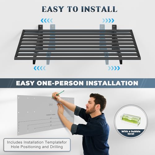 Jusgym 4-Pack 2x3ft Garage Shelving Wall Mounted, 2' x 3' Heavy Duty Garage Storage Shelves with Hooks, 1000LB Capacity
