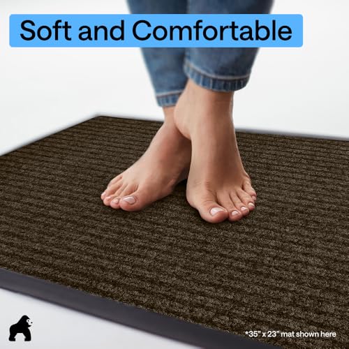 GORILLA GRIP Waterproof Traffic Guard Door Mat, Heavy Duty Entryway Mats, Strong Backing Commercial Utility Rugs for Office Hallway, Garage Floor and Home, Low Profile Carpet Runner, 29x17, Brown