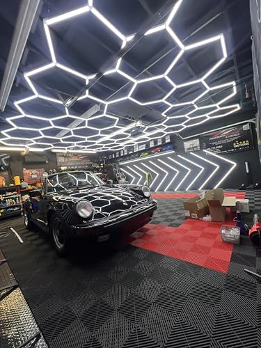 MODERN 11Grids Hexagon Garage Light: 48Pack 384W 47000LM High Brightness Hexagon Garage Lights-Easy Install Honeycomb Ceiling Lights for Warehouse, Gym Basement, Exhibition Hall