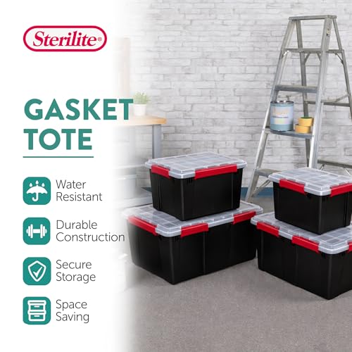 Sterilite 8 Pack Gasket Box, Stackable Plastic 20 Gallon Storage Container with Lids, Black - Waterproof and Dustproof Tote for Home Organization